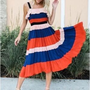 Endless Rose striped & pleated midi sundress
